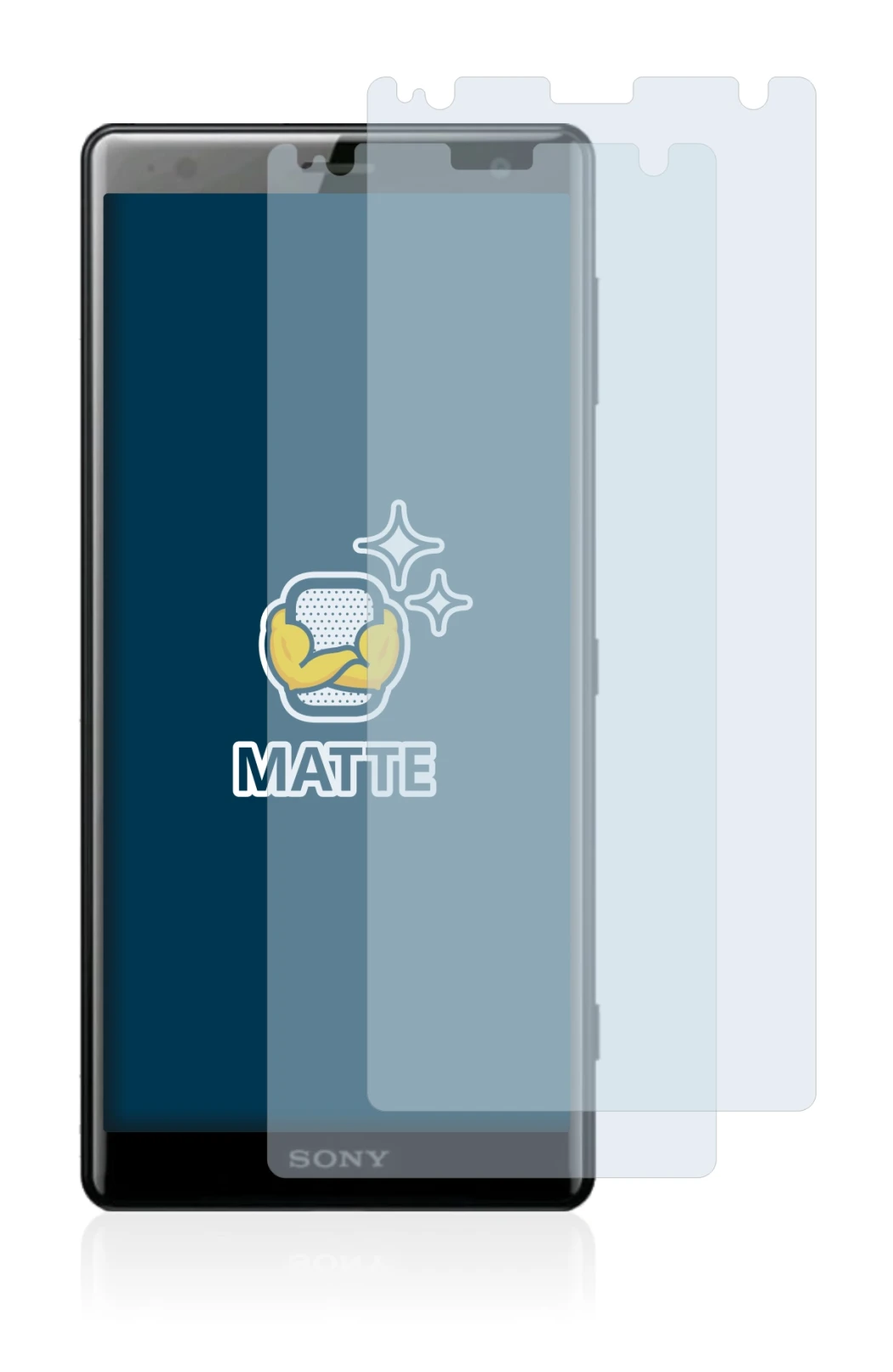 Image of the device Sony Xperia XZ2 with a wide variety of screen protectors.