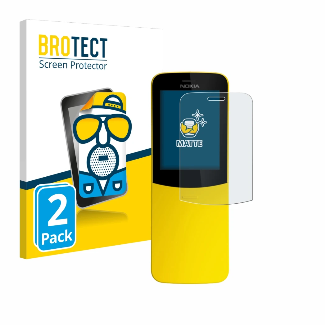 Front side of a product packaging with the brand logo BROTECT. Next to it is the device Nokia 8110 shown with the correspondin