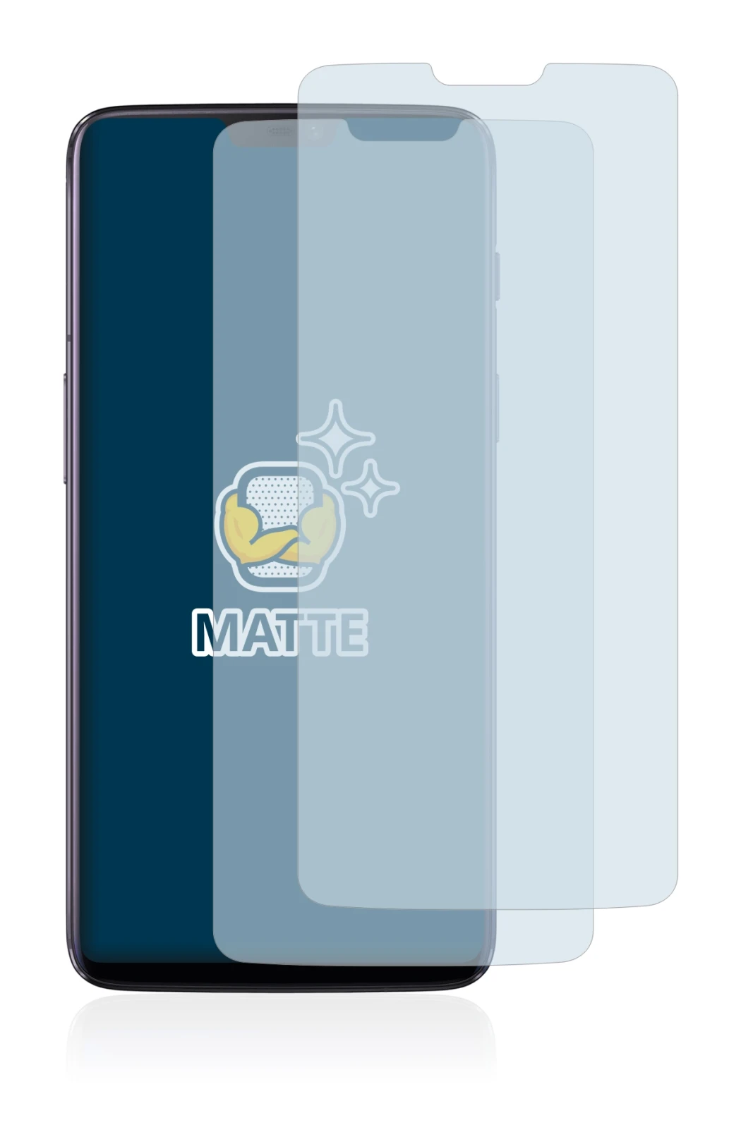 Image of the device OnePlus 6 with a wide variety of screen protectors.