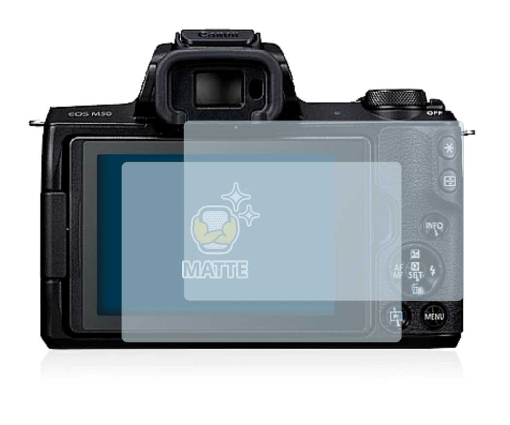 Image of the device Canon EOS M50 with a wide variety of screen protectors.