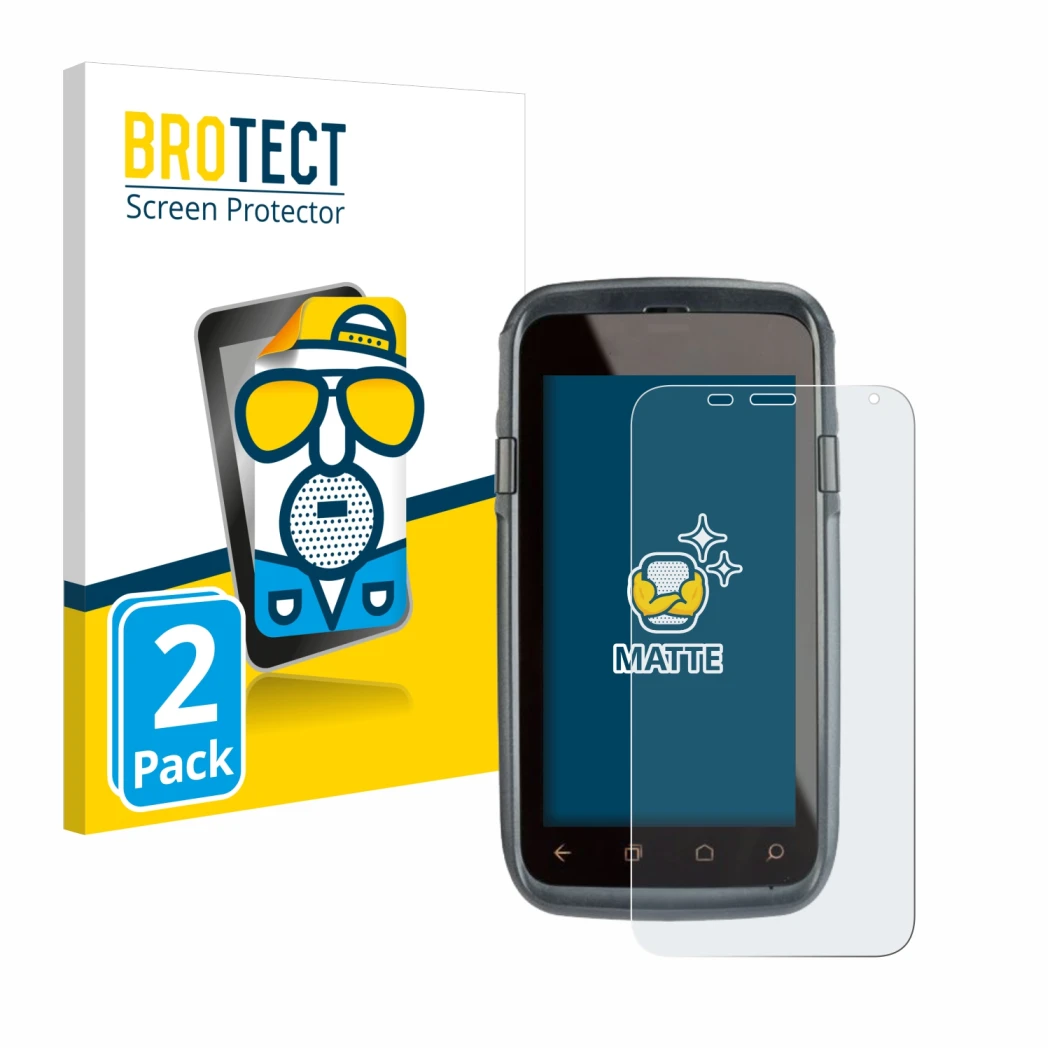 Front side of a product packaging with the brand logo BROTECT. Next to it is the device Honeywell Dolphin CT60 shown with the 