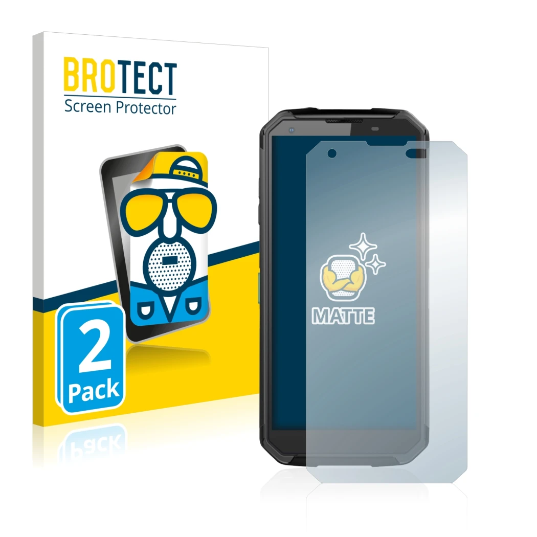 Front side of a product packaging with the brand logo BROTECT. Next to it is the device Blackview BV9500 shown with the corres