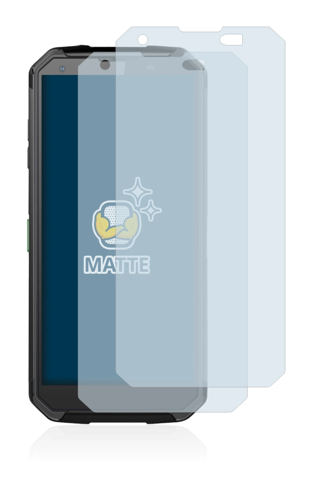 Image of the device Blackview BV9500 with a wide variety of screen protectors.