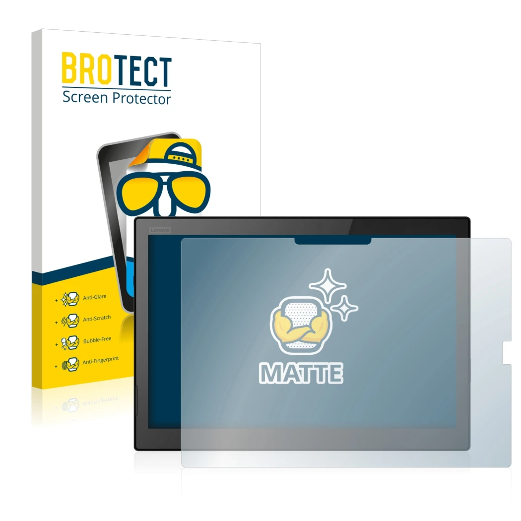 Front side of a product packaging with the brand logo BROTECT. Next to it is the device Lenovo ThinkPad X1 Tablet (3.Gen) show