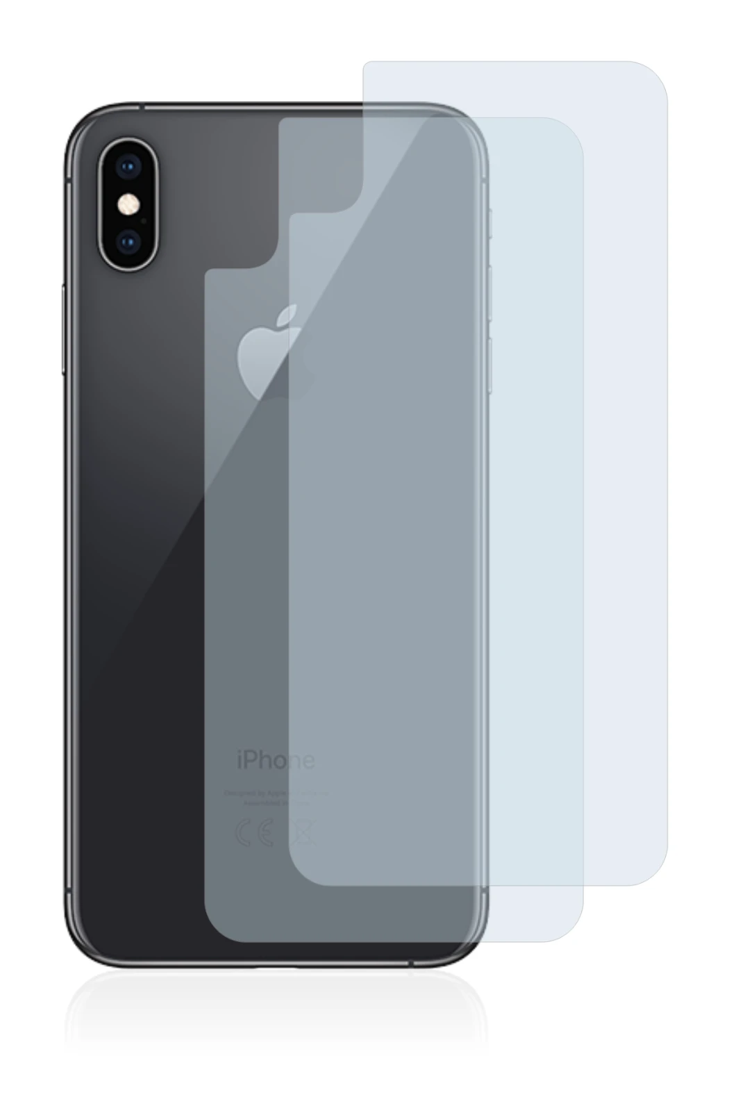 Image of the device Apple iPhone Xs Max (Back) with a wide variety of screen protectors.