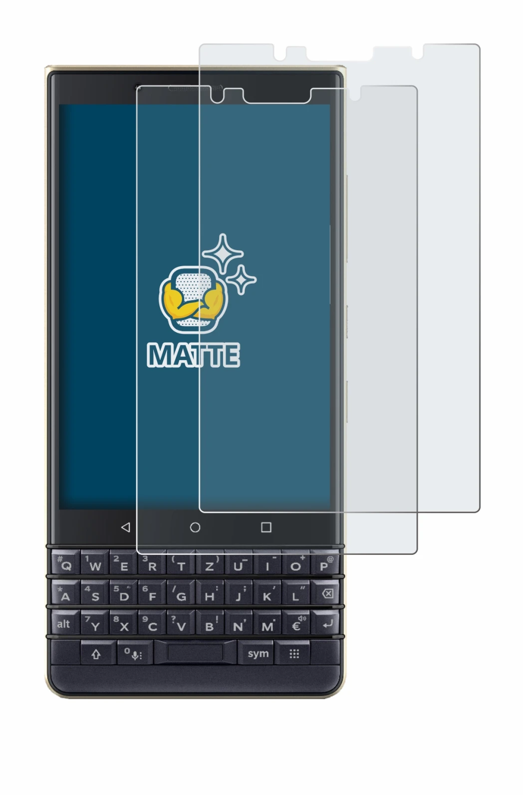 Image of the device BlackBerry Key2 LE with a wide variety of screen protectors.