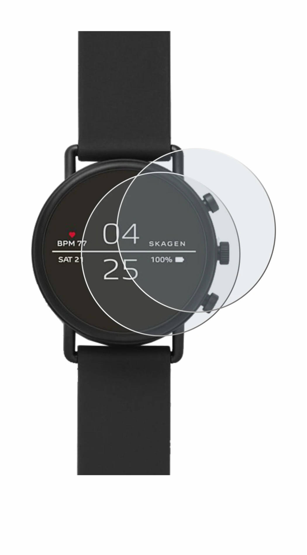 Image of the device Skagen Smartwatch Falster 2 with a wide variety of screen protectors.