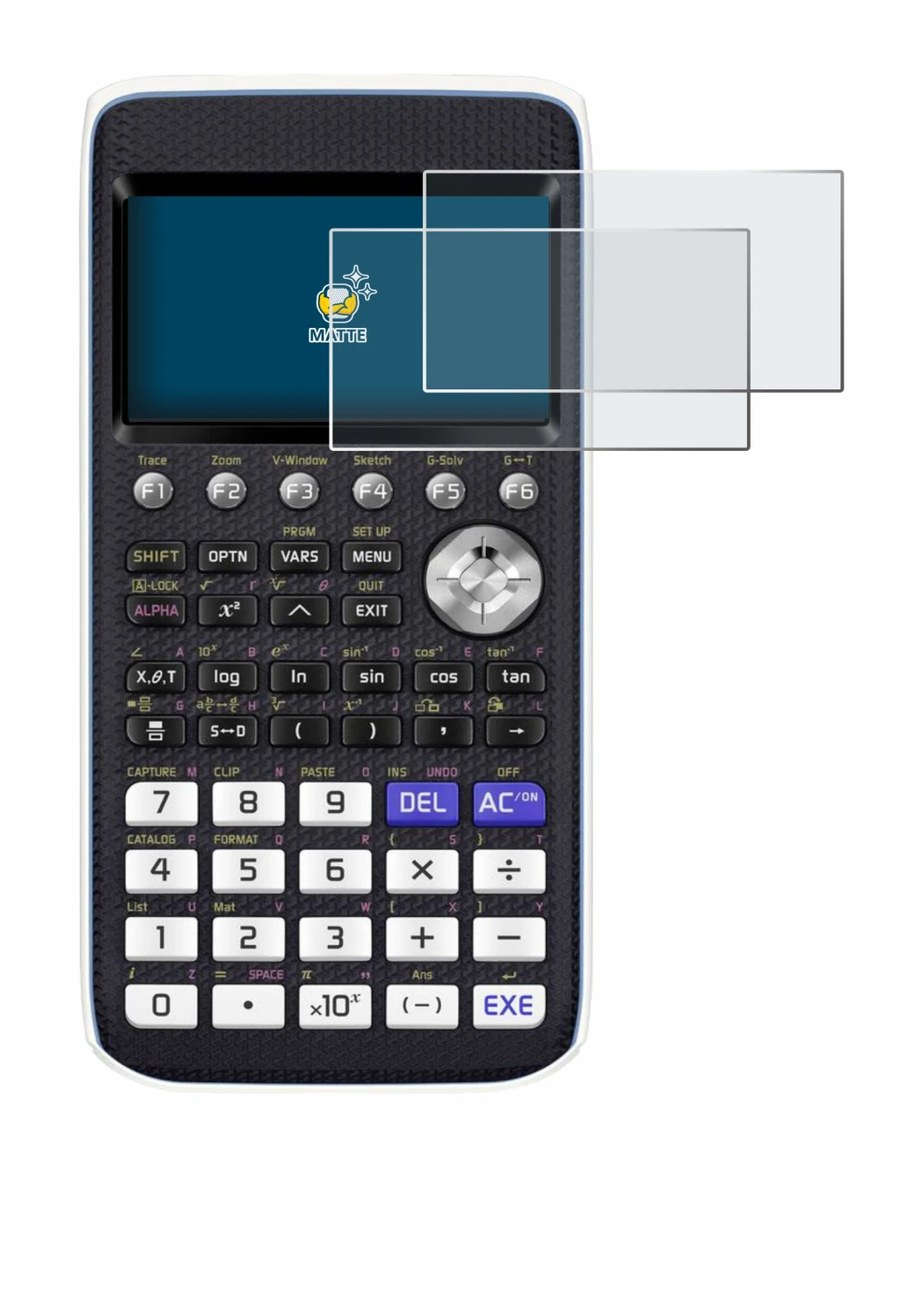 Image of the device Casio FX-CG50 with a wide variety of screen protectors.