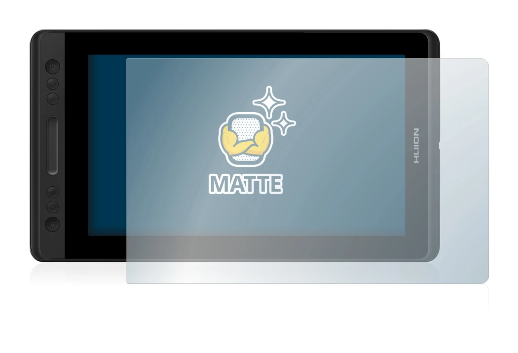 Image of the device Huion Kamvas Pro 13 with a wide variety of screen protectors.