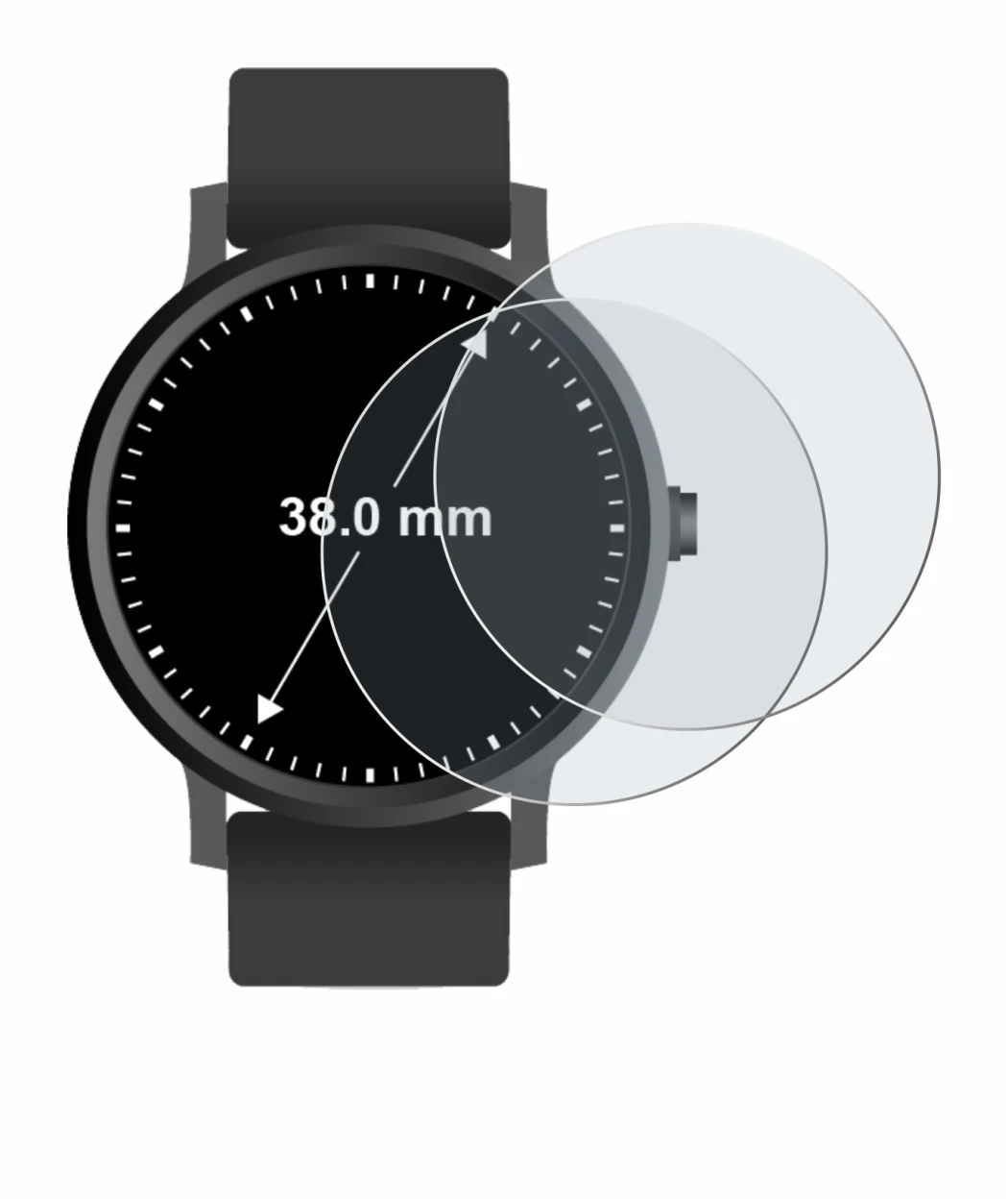 Image of the device Circular Displays (ø: 38 mm) with a wide variety of screen protectors.
