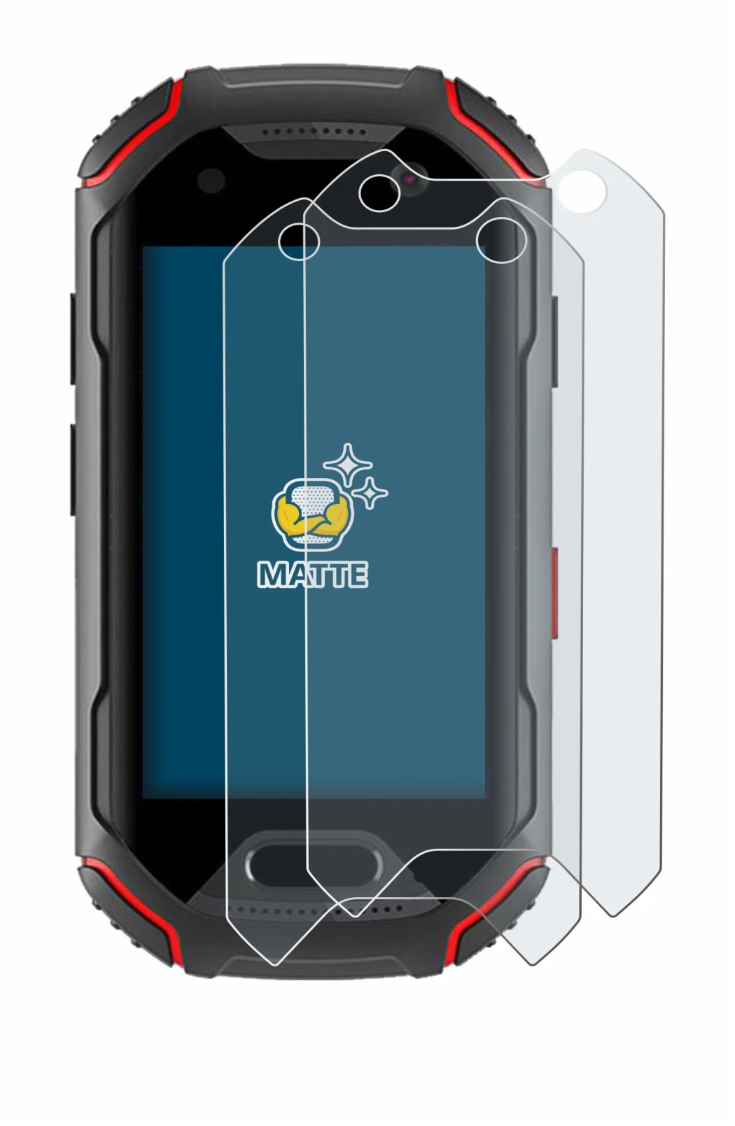 Image of the device Unihertz Atom with a wide variety of screen protectors.