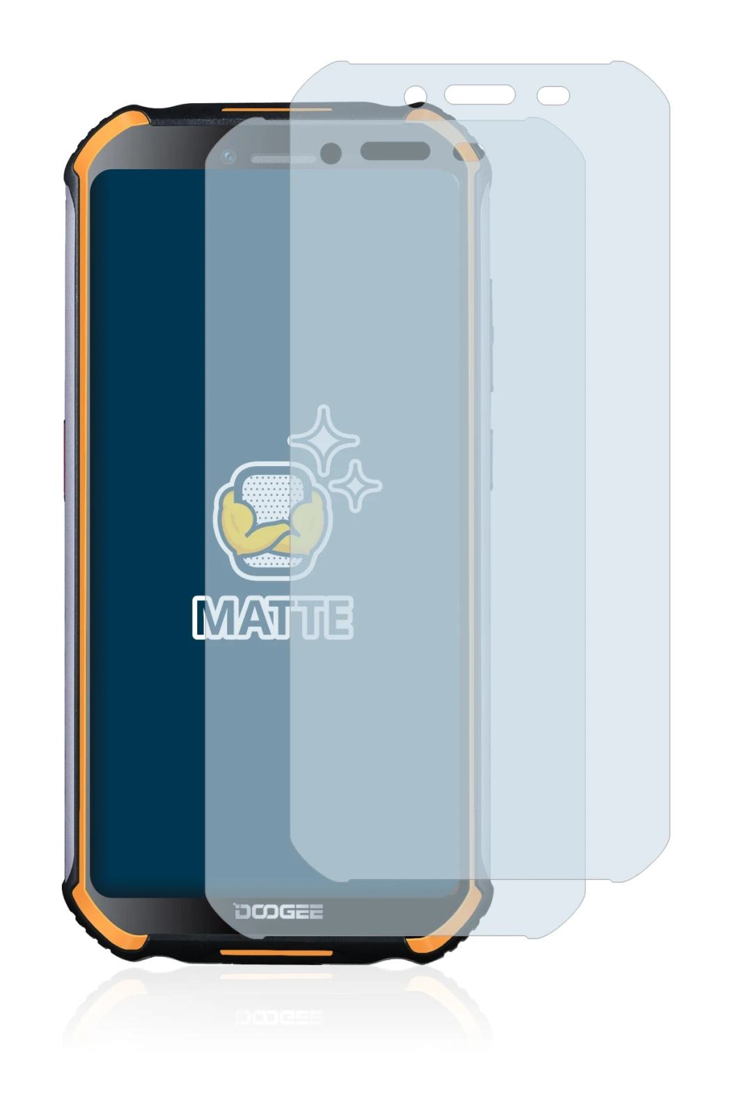 Image of the device Doogee S40 with a wide variety of screen protectors.