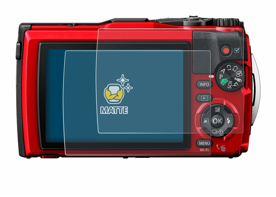 Image of the device Olympus Tough TG-6 with a wide variety of screen protectors.