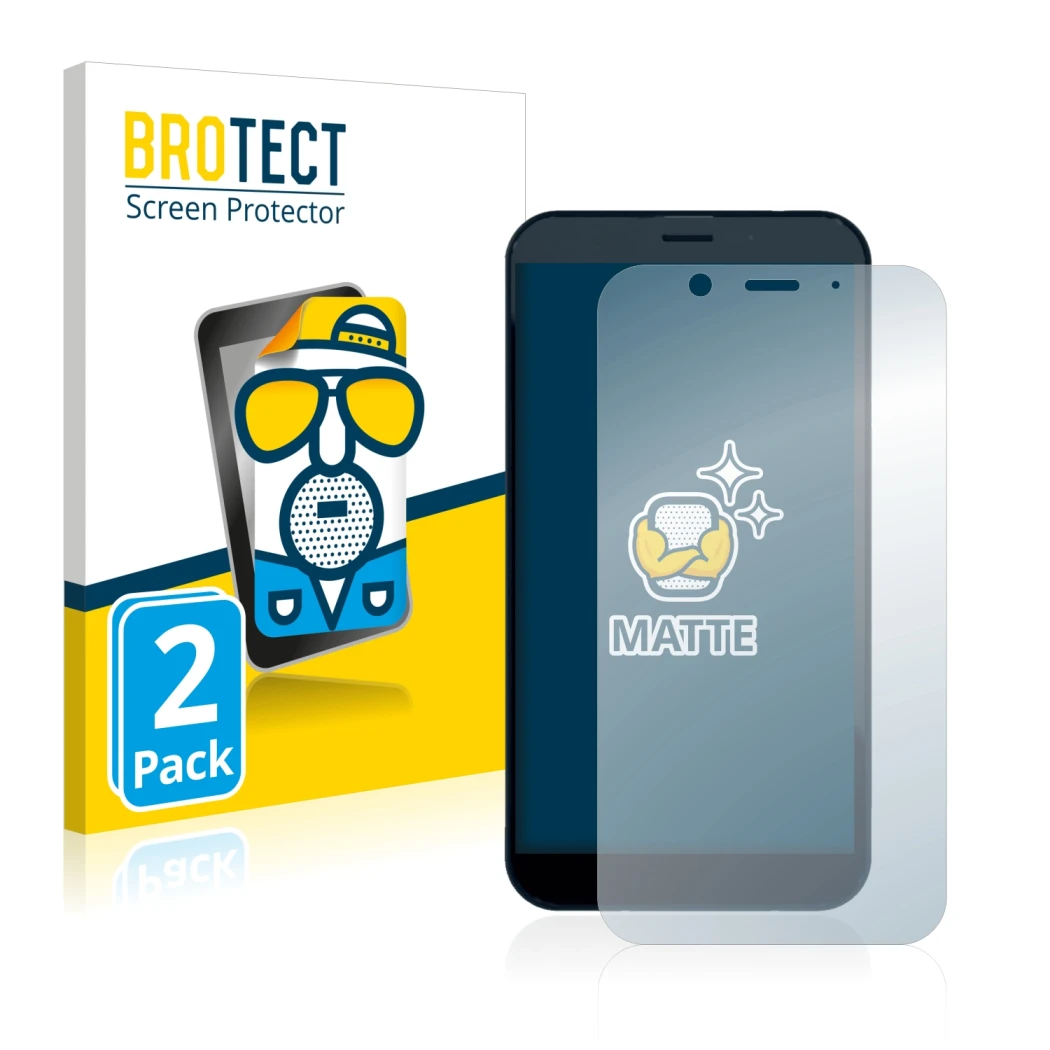 Front side of a product packaging with the brand logo BROTECT. Next to it is the device Shiftphones Shift6m shown with the cor
