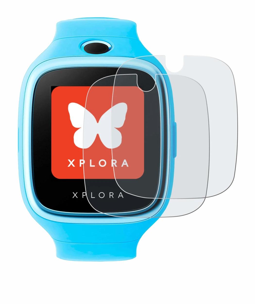 Image of the device Xplora Go with a wide variety of screen protectors.