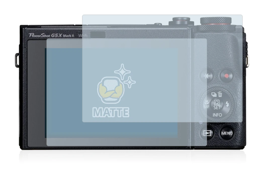 Image of the device Canon PowerShot G5 X Mark II with a wide variety of screen protectors.