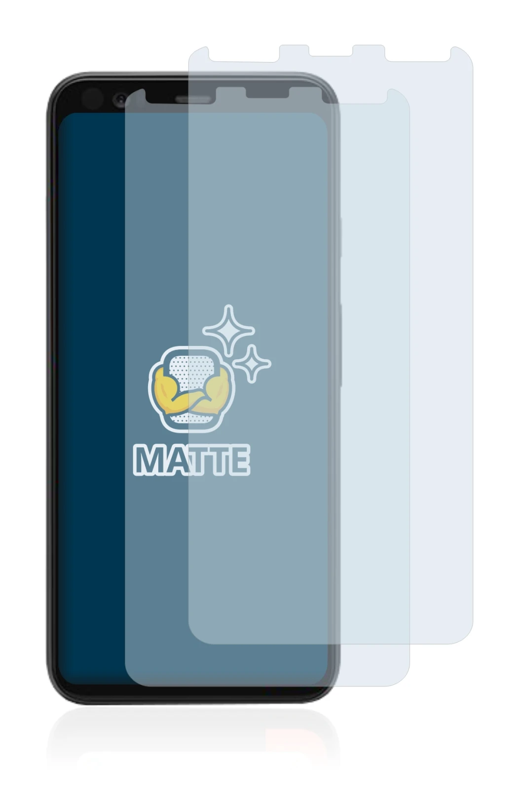 Image of the device Google Pixel 4 with a wide variety of screen protectors.