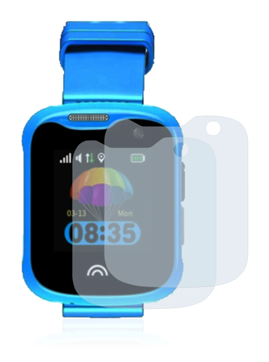Image of the device KiDSnav Ultra with a wide variety of screen protectors.