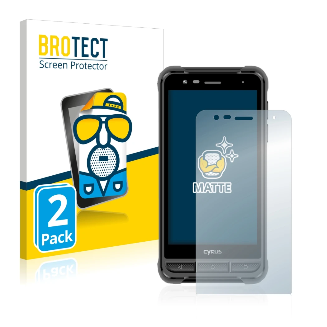 Front side of a product packaging with the brand logo BROTECT. Next to it is the device Cyrus CS22 XA shown with the correspon