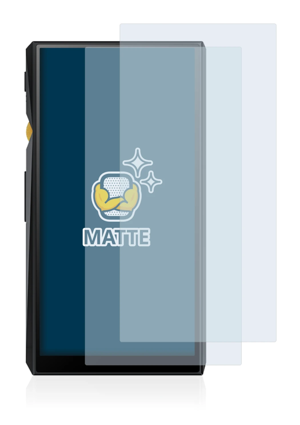 Image of the device FiiO M11 with a wide variety of screen protectors.