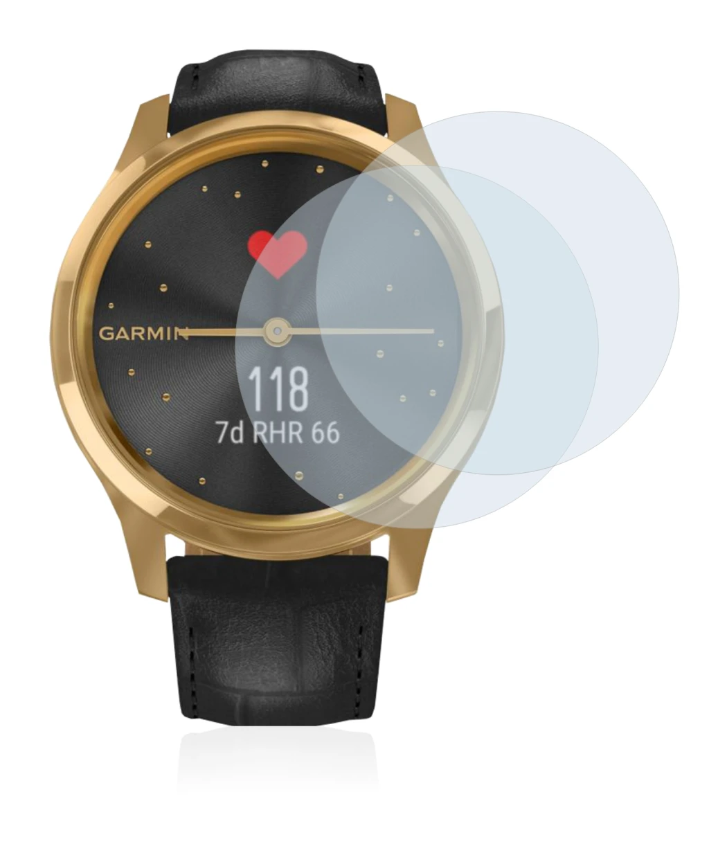 Image of the device Garmin vivomove Luxe (42 mm) with a wide variety of screen protectors.