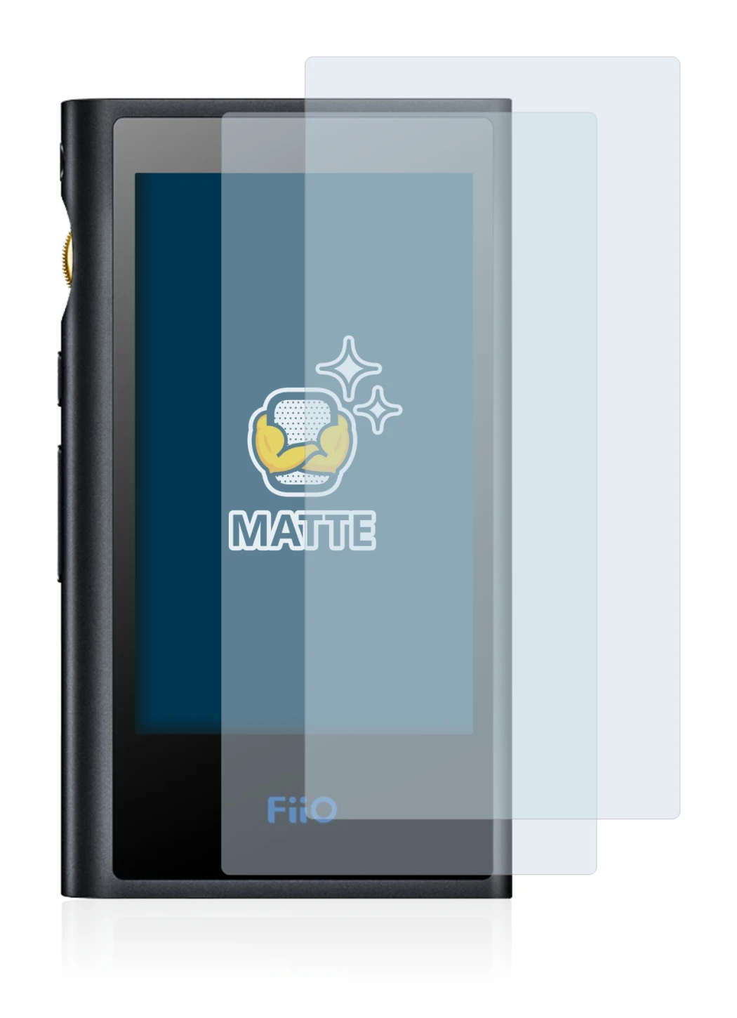 Image of the device FiiO M9 with a wide variety of screen protectors.