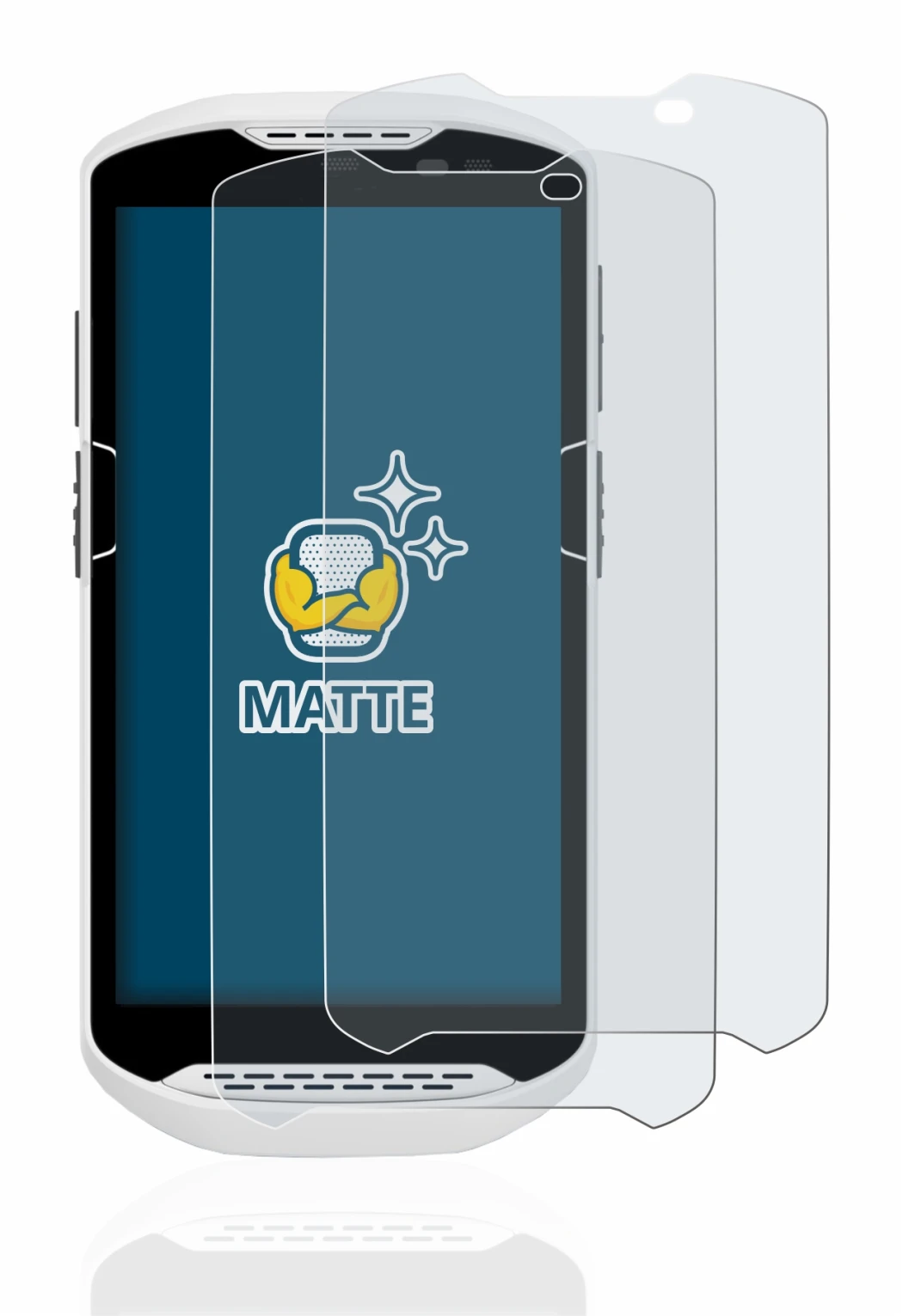Image of the device Zebra TC57 with a wide variety of screen protectors.