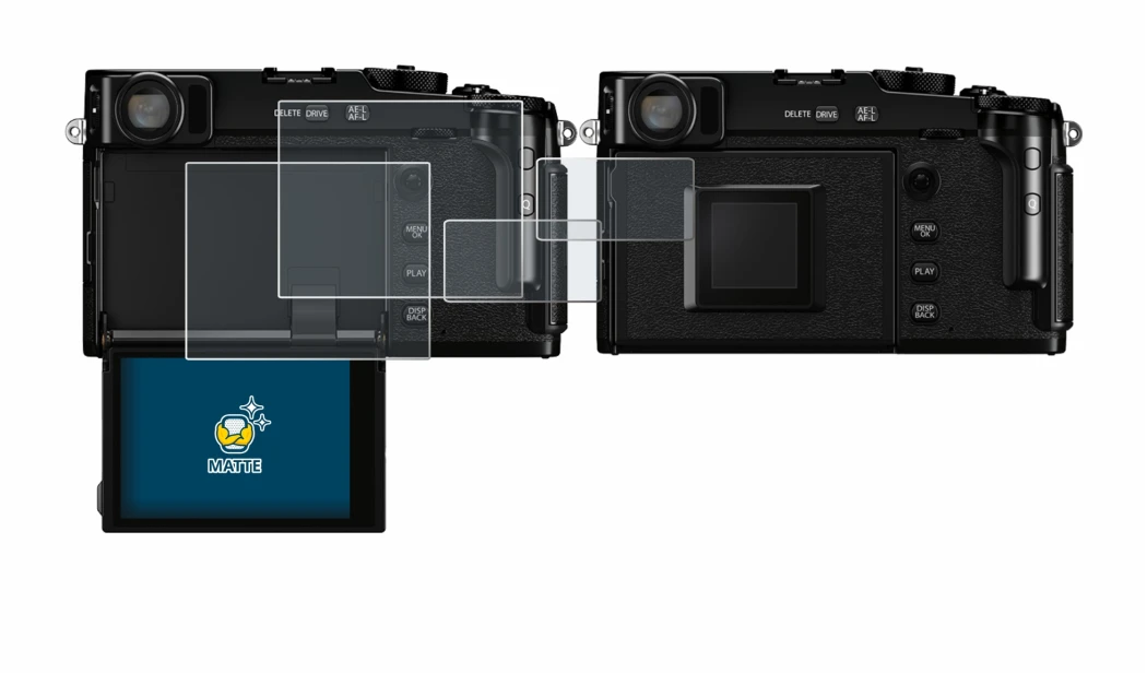 Image of the device Fujifilm X-Pro3 with a wide variety of screen protectors.