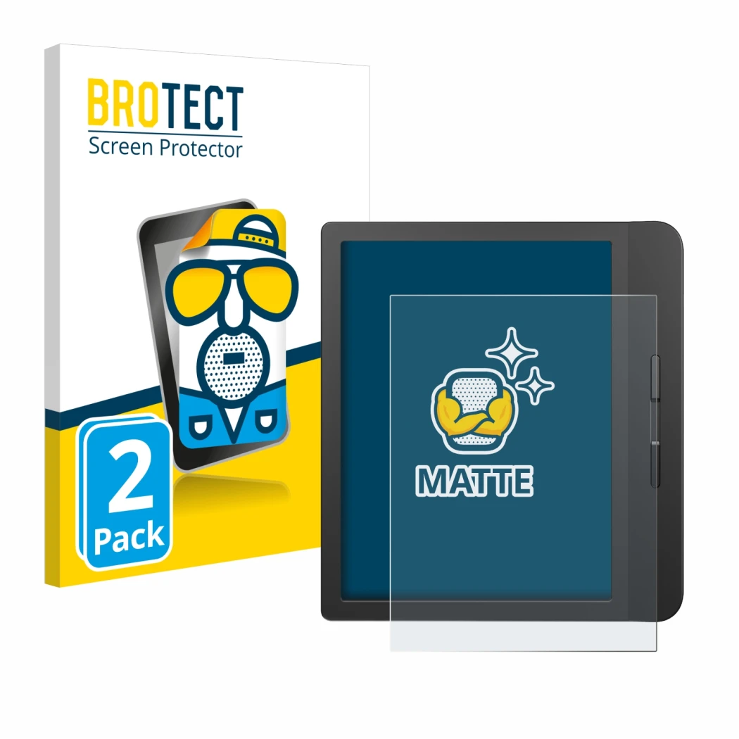 Front side of a product packaging with the brand logo BROTECT. Next to it is the device Tolino Vision 5 shown with the corresp