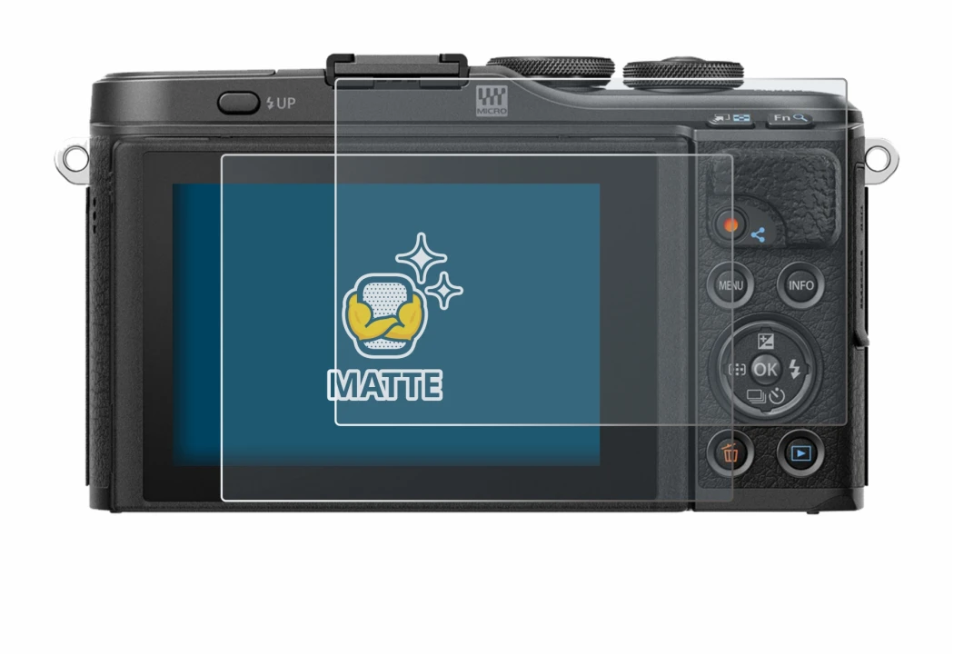 Image of the device Olympus PEN E-PL10 with a wide variety of screen protectors.