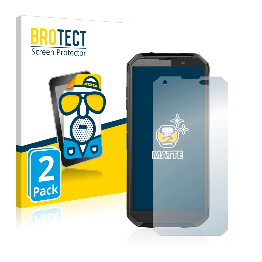 Front side of a product packaging with the brand logo BROTECT. Next to it is the device Blackview BV9500 Plus shown with the c