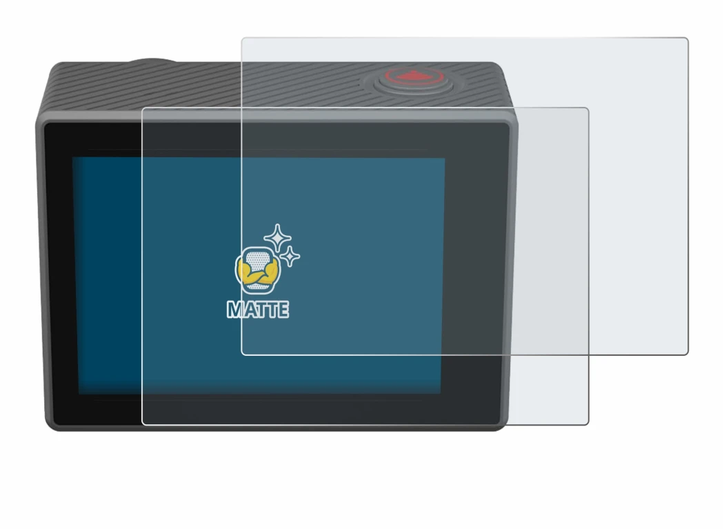 Image of the device Akaso V50 Elite with a wide variety of screen protectors.
