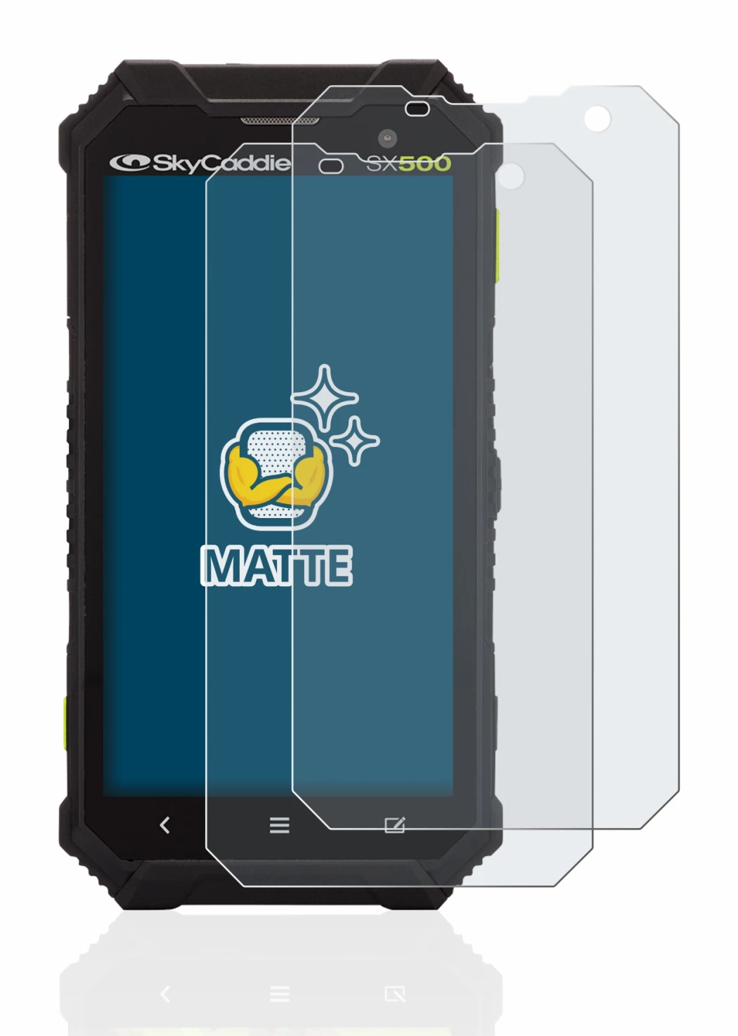 Image of the device SkyCaddie SX500 with a wide variety of screen protectors.