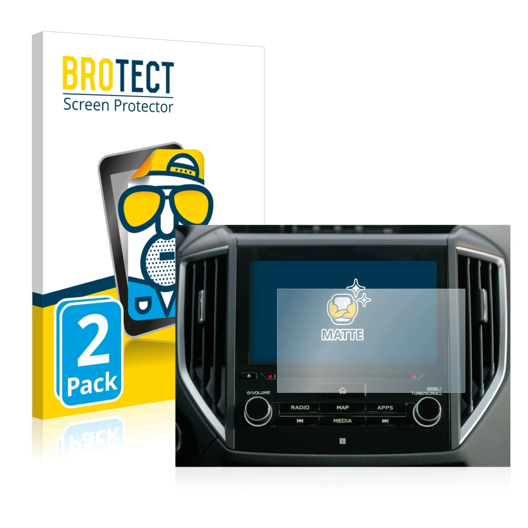 Front side of a product packaging with the brand logo BROTECT. Next to it is the device Subaru Ascent Starlink 8