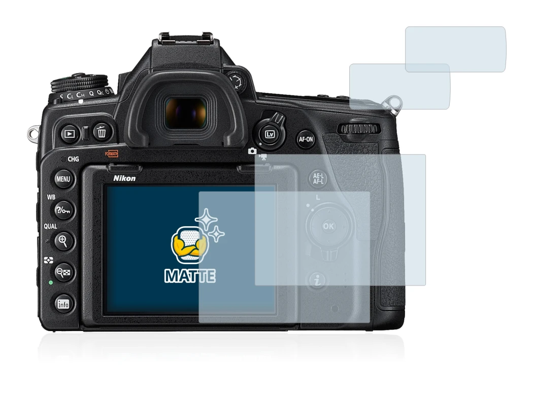 Image of the device Nikon D780 with a wide variety of screen protectors.