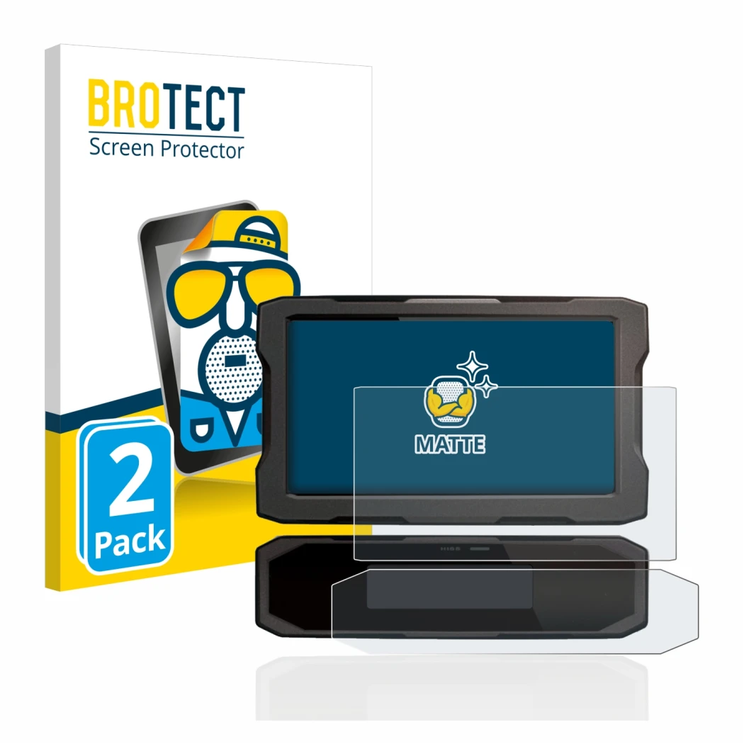 Front side of a product packaging with the brand logo BROTECT. Next to it is the device Honda CRF1100L 2020 Speedometer displa