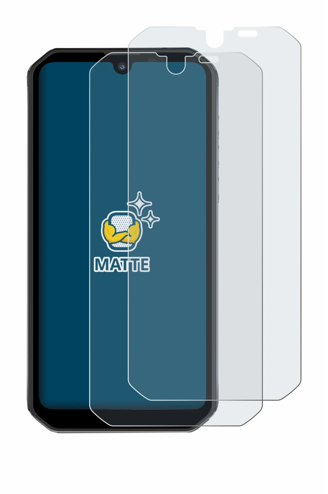 Image of the device Blackview BV9900 Pro with a wide variety of screen protectors.