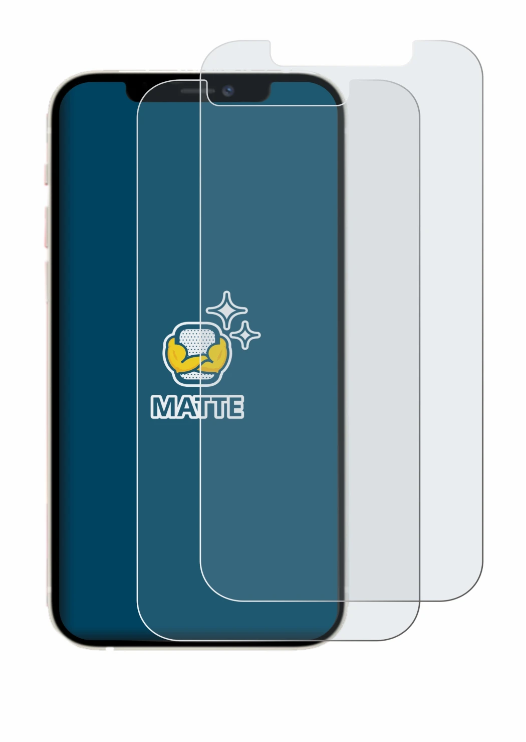 Image of the device Apple iPhone 12 with a wide variety of screen protectors.