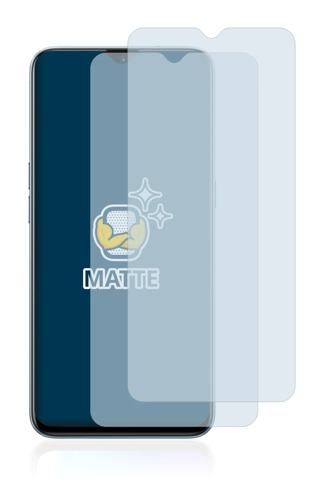 Image of the device realme X2 with a wide variety of screen protectors.