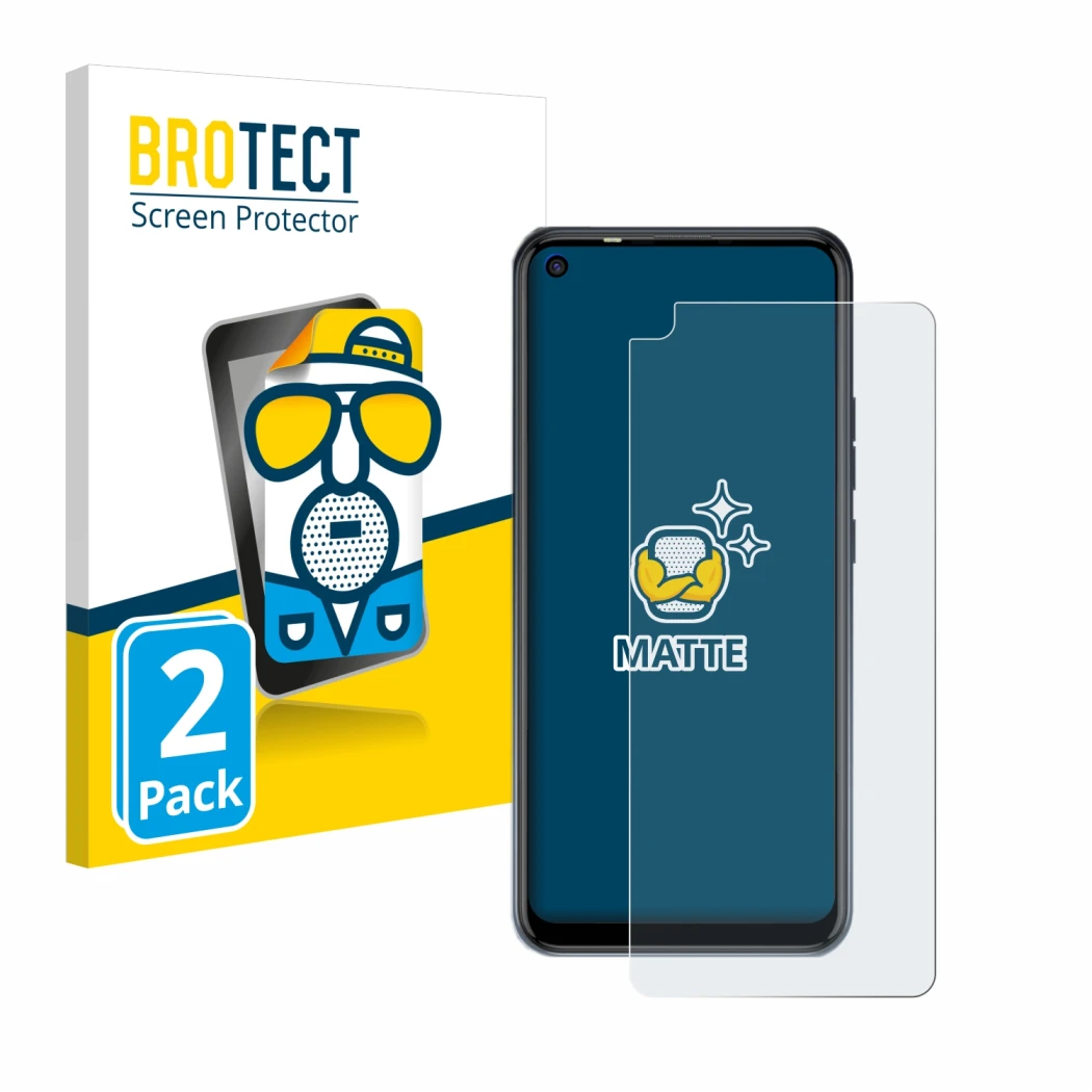 Front side of a product packaging with the brand logo BROTECT. Next to it is the device Tecno Spark 5 Pro shown with the corre