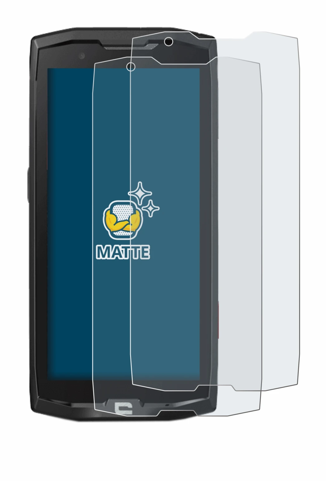 Image of the device Crosscall Core X4 with a wide variety of screen protectors.
