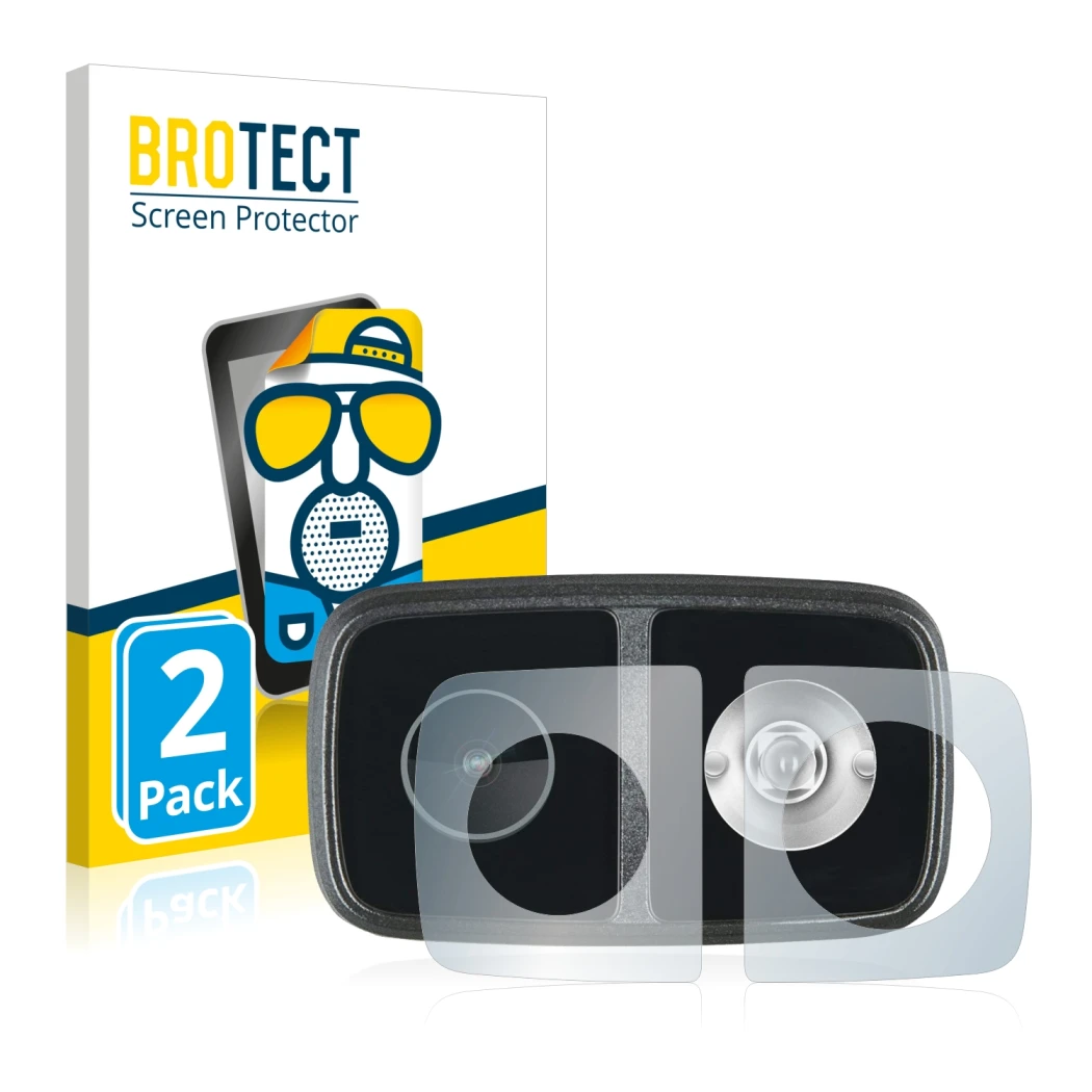 Front side of a product packaging with the brand logo BROTECT. Next to it is the device Cycliq Fly12 CE shown with the corresp