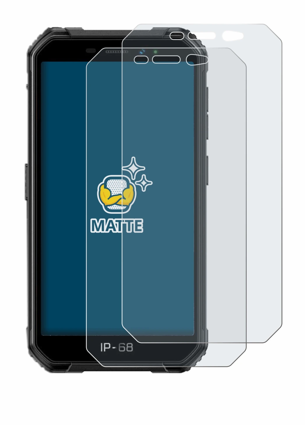 Image of the device Ulefone Armor X6 with a wide variety of screen protectors.