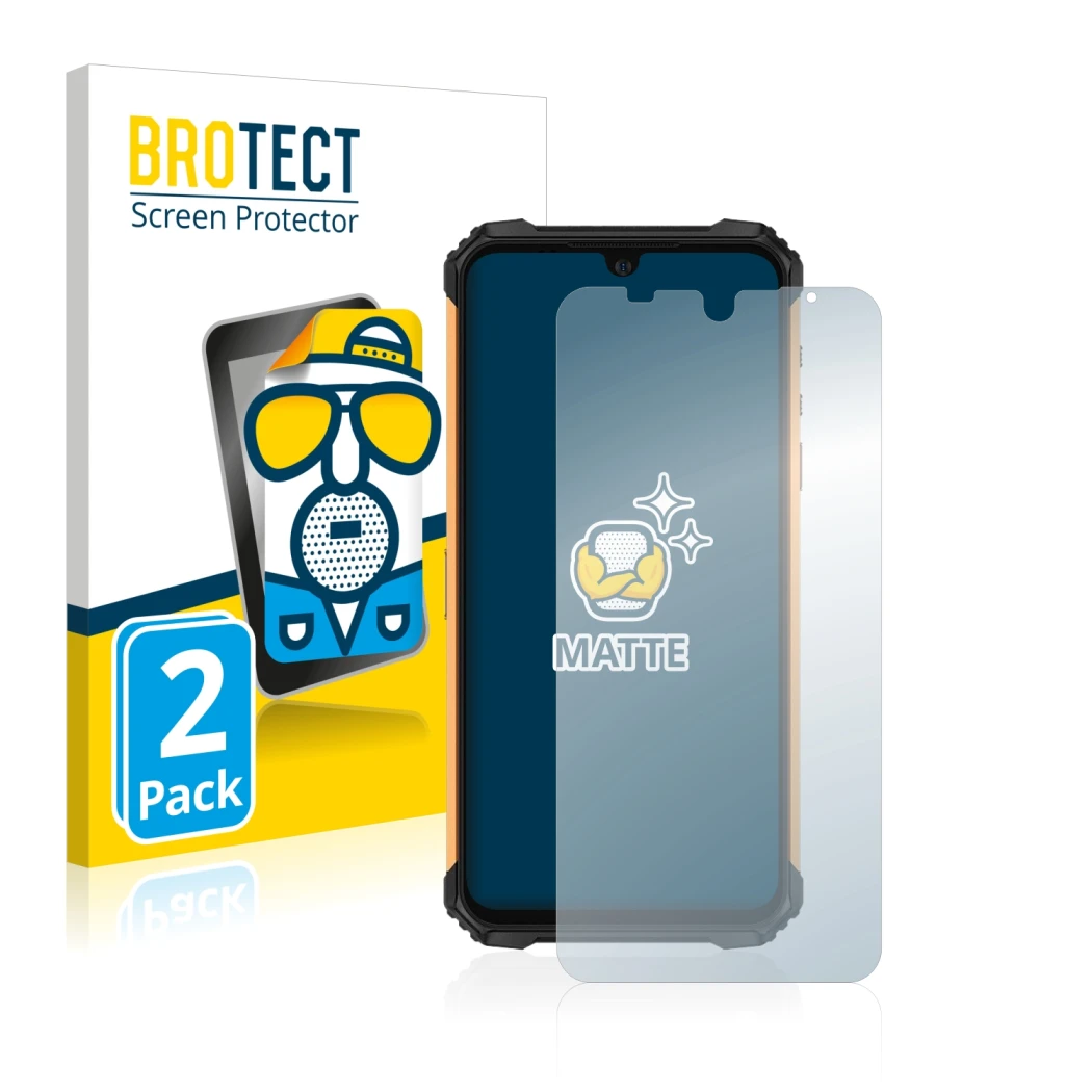 Front side of a product packaging with the brand logo BROTECT. Next to it is the device Ulefone Armor 8 shown with the corresp