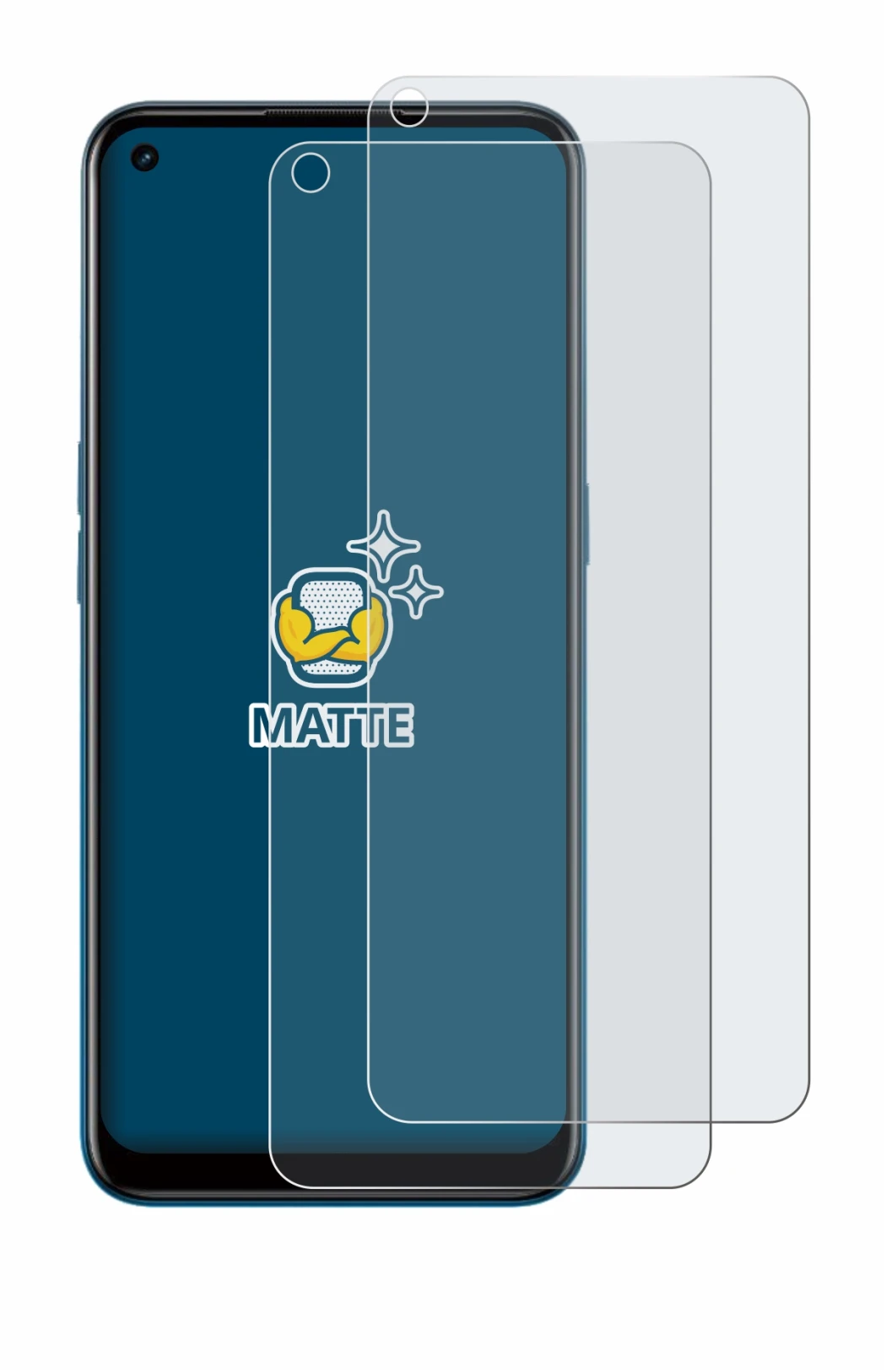 Image of the device Oppo A53 with a wide variety of screen protectors.