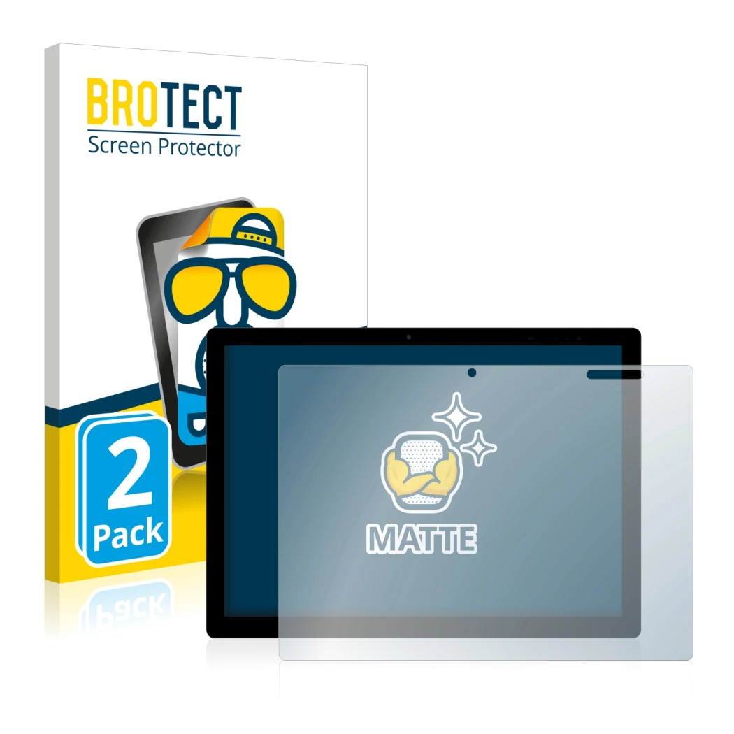 Front side of a product packaging with the brand logo BROTECT. Next to it is the device Chuwi UBook X shown with the correspon