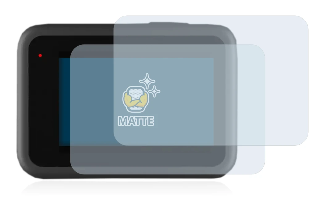 Image of the device GoPro Hero 9 Black with a wide variety of screen protectors.