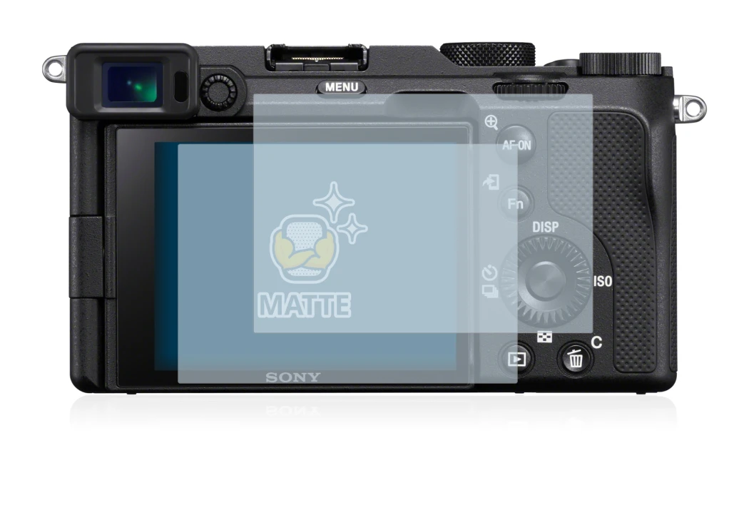 Image of the device Sony A7C with a wide variety of screen protectors.