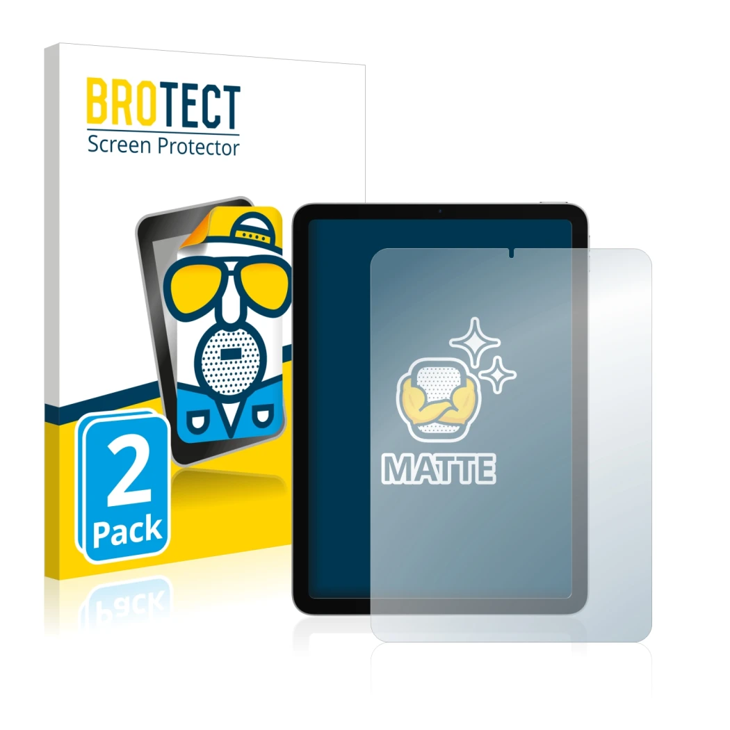 Front side of a product packaging with the brand logo BROTECT. Next to it is the device Apple iPad Air 4 2020 (4th Gen.) shown