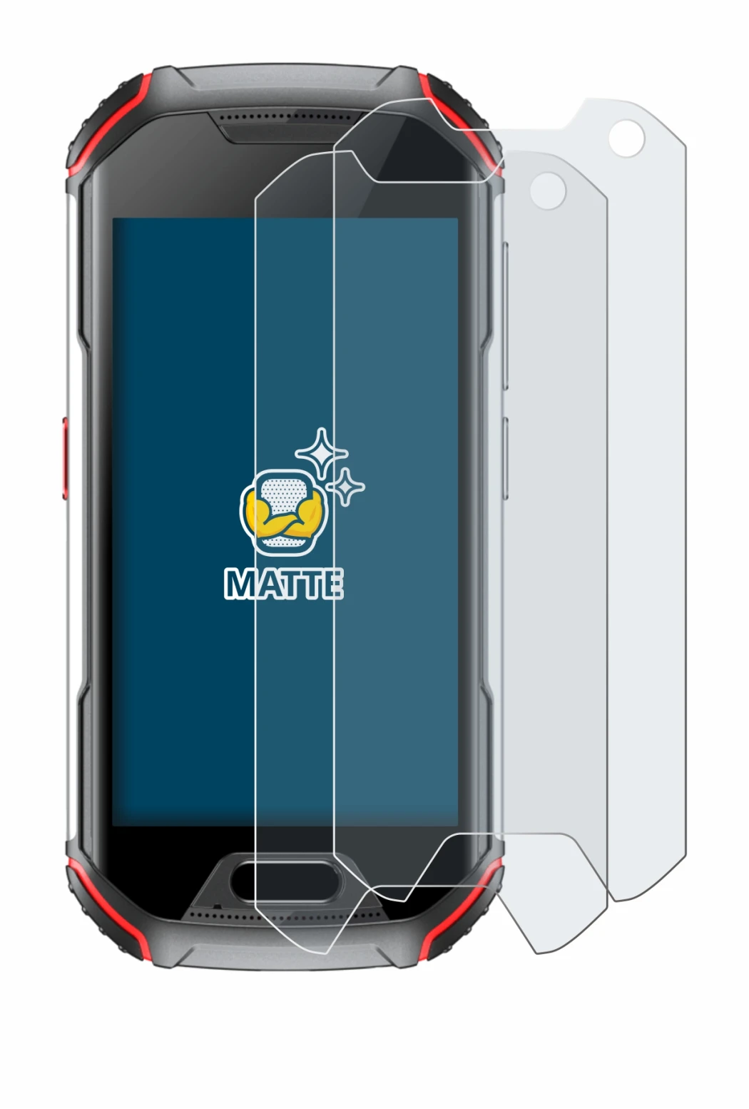 Image of the device Unihertz Atom L with a wide variety of screen protectors.